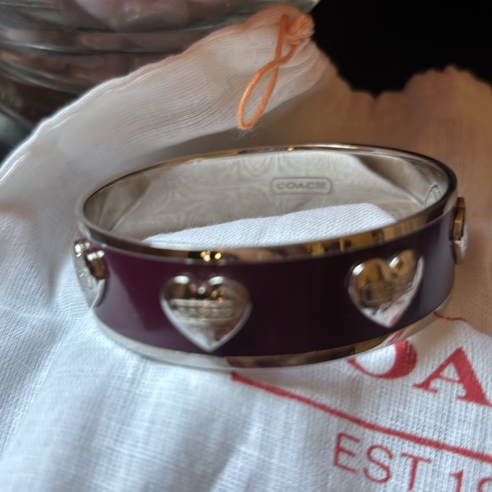 Coach Enamel Bangle Bracelet Dark Purple & Silver - Picture 2 of 4